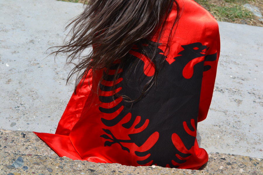 girl with albania flag