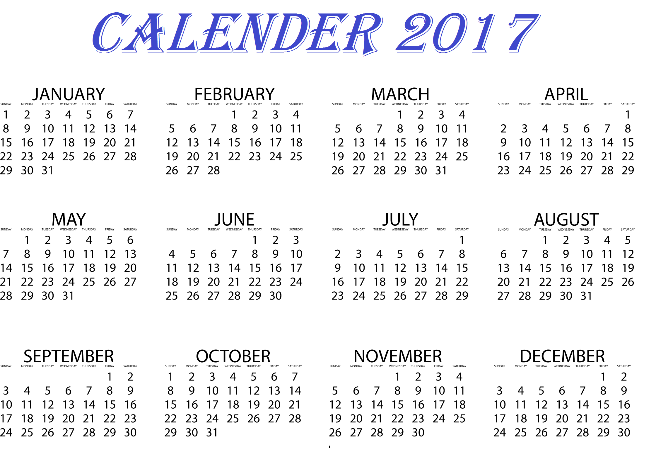 2017-Calendar simple white