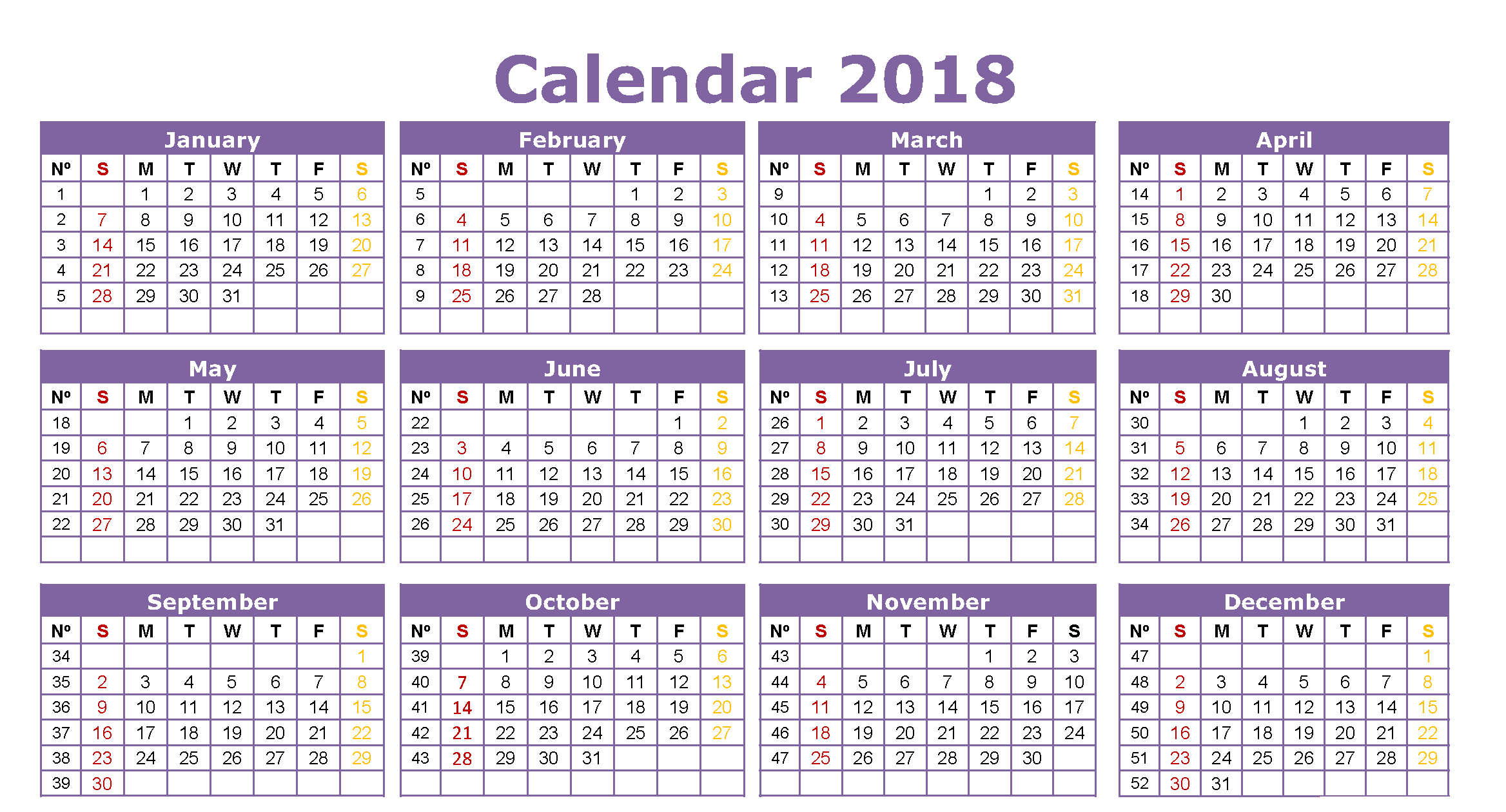 hd image of calendar 2018