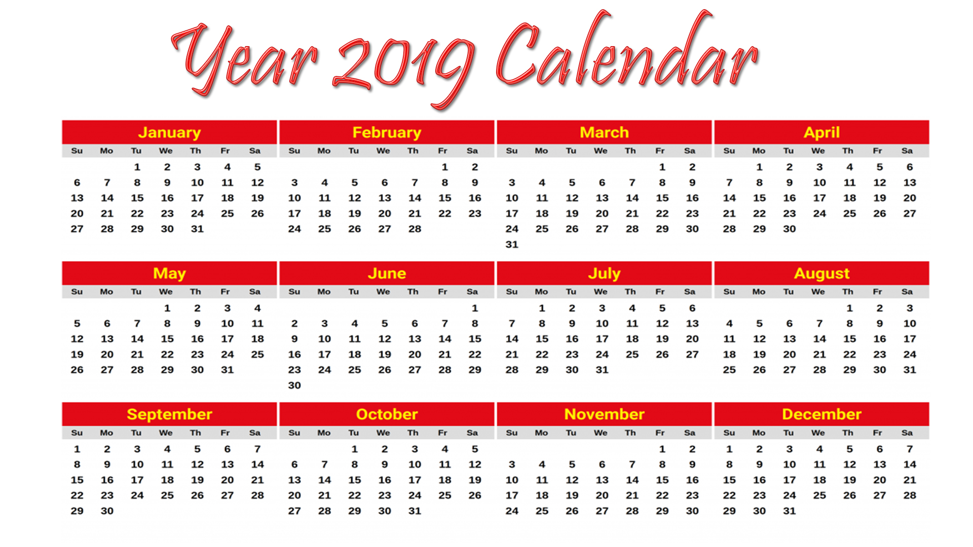 year 2019 calendar image