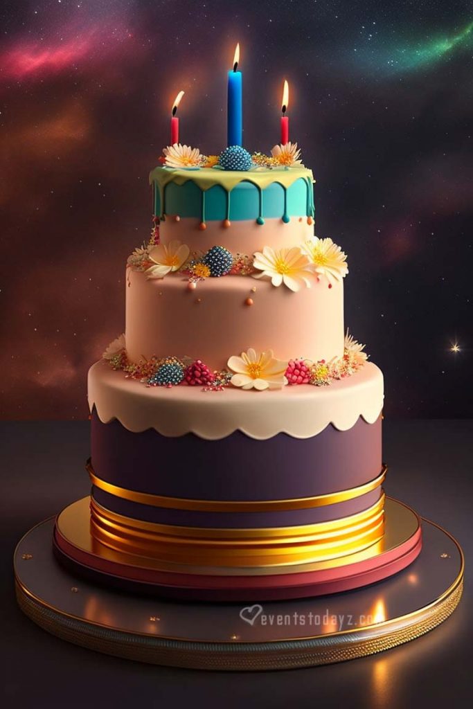 3 layer happy birthday cake image with candles and (3)