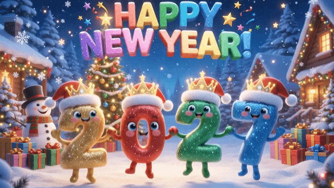 cute happy new year 2027 animation