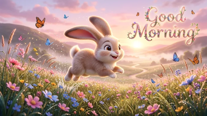 bunny watching butterflies morning image